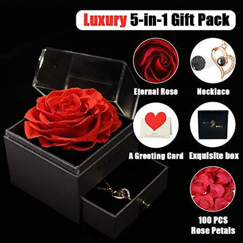 Handmade Fresh Flower Rose with Heart Necklace -  Gift for Valentine's Day